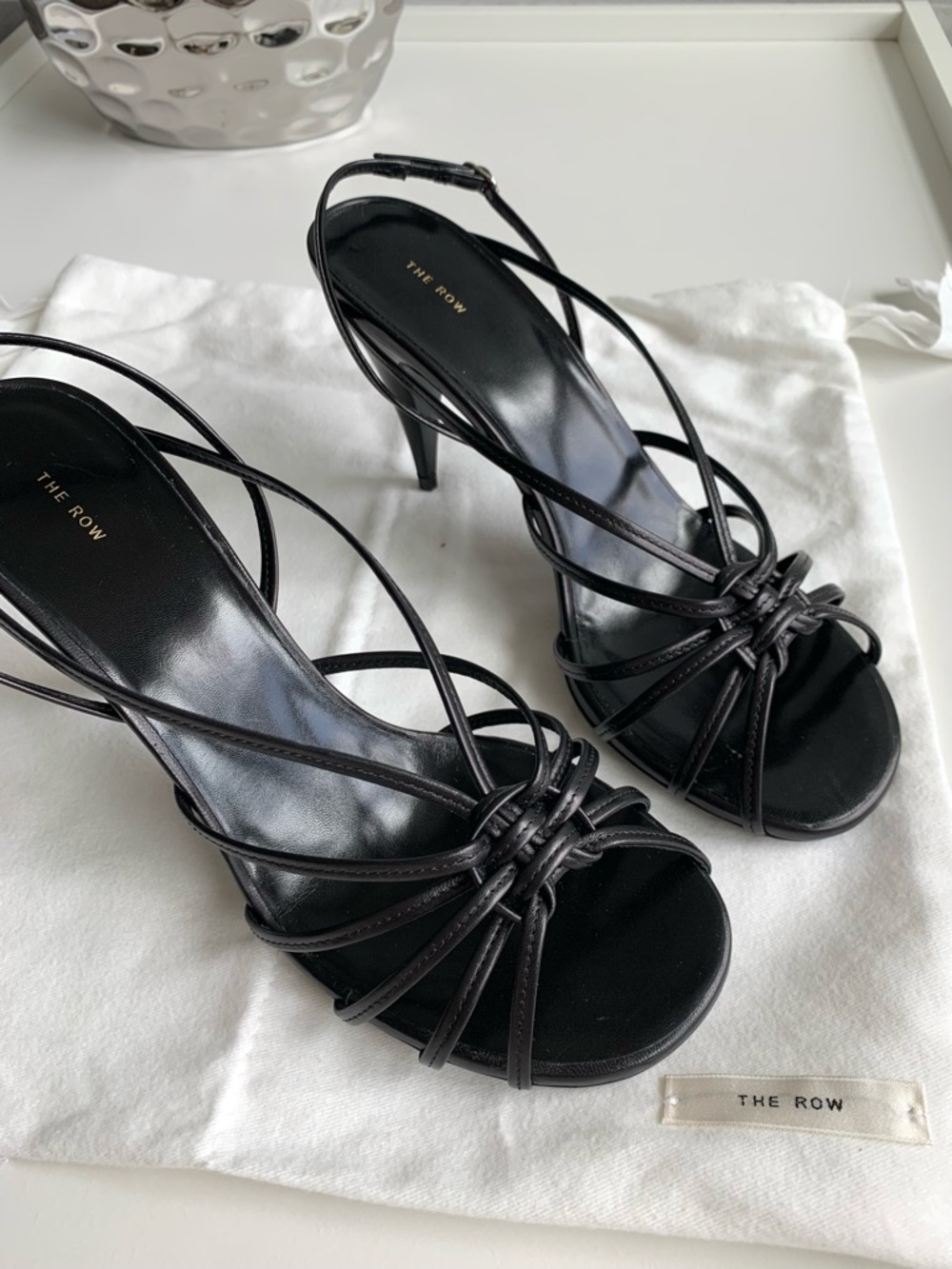 The Row Black Leather Strappy Knot Detail  Slingback Sandals,Size EU37.5/US 7.5. - Picture 3 of 14
